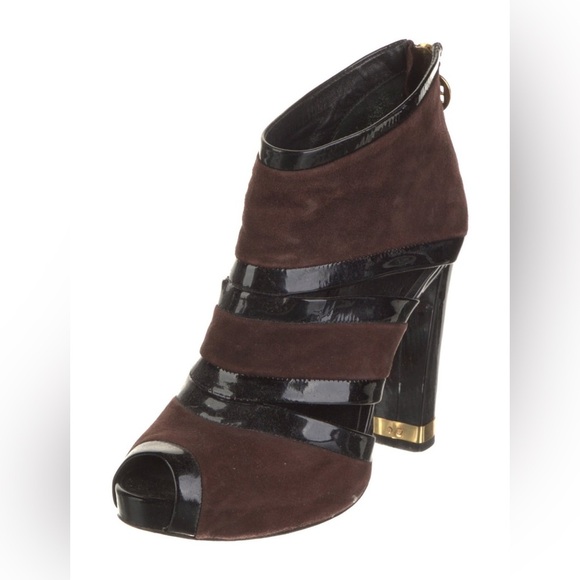 Tory Burch Black and Brown Heeled Boots - Picture 1 of 16